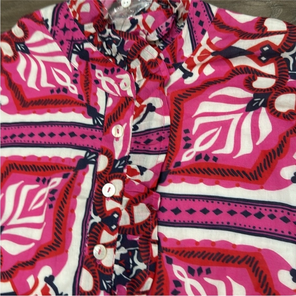Pink Patterned Short-Sleeve Ruffled Dress - Picture 10 of 16